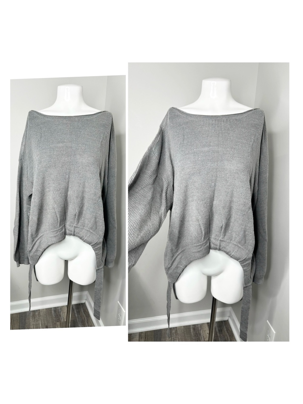 New York & Company Gray Tie-Hem Sweater-Large